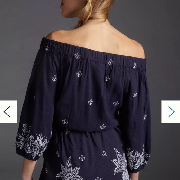 Farm Rio Jackie Tropical Pineapple Embroidered Off Shoulder Romper Linen Blend - Picture 3 of 9